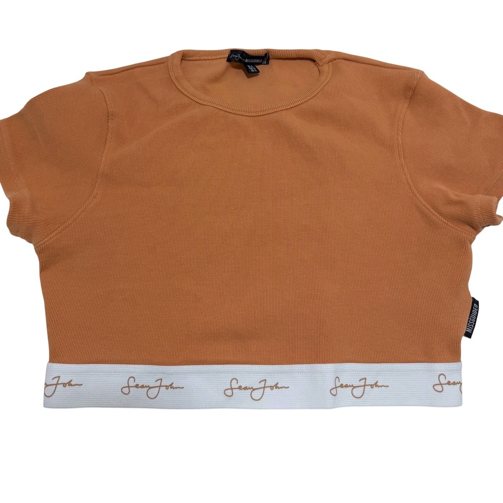 Sean John x Missguided Peach Ribbed Crop Top US 14 Logo Elastic Band Y2K Street